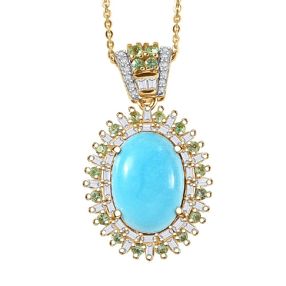 shop lc D'Joy Sleeping Beauty Turquoise Multi Gemstone Pendant Necklace in 18K Vermeil YG Over Sterling Silver 6.50 ctw (20 Inches)