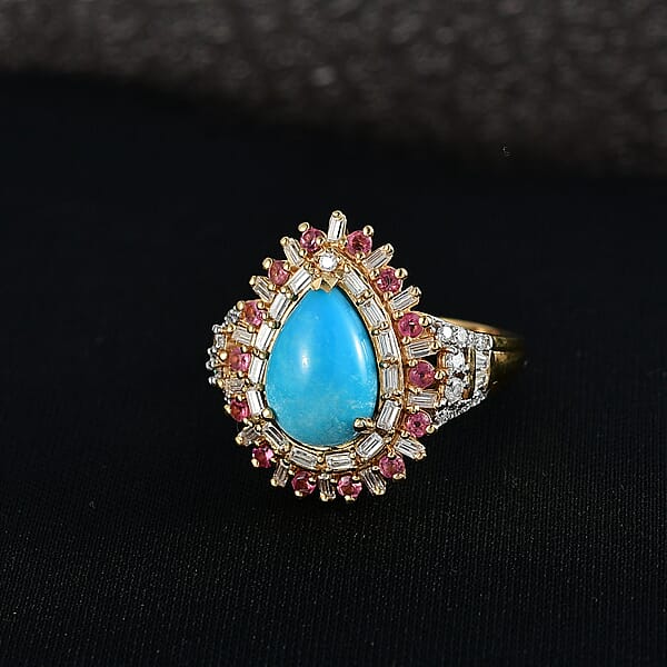 Shop Lc D'Joy Sleeping Beauty Turquoise Multi Gemstone Ring In 18K Vermeil YG Over Sterling Silver 3.80 Ctw