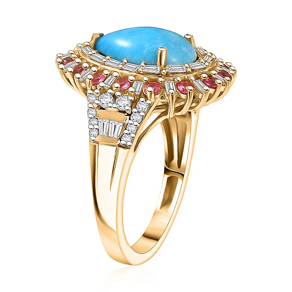 Shop Lc D'Joy Sleeping Beauty Turquoise Multi Gemstone Ring In 18K Vermeil YG Over Sterling Silver 3.80 Ctw