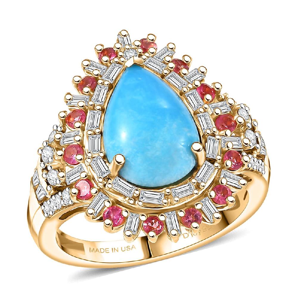 shop lc D'Joy Sleeping Beauty Turquoise Multi Gemstone Ring in 18K Vermeil YG Over Sterling Silver 3.80 ctw