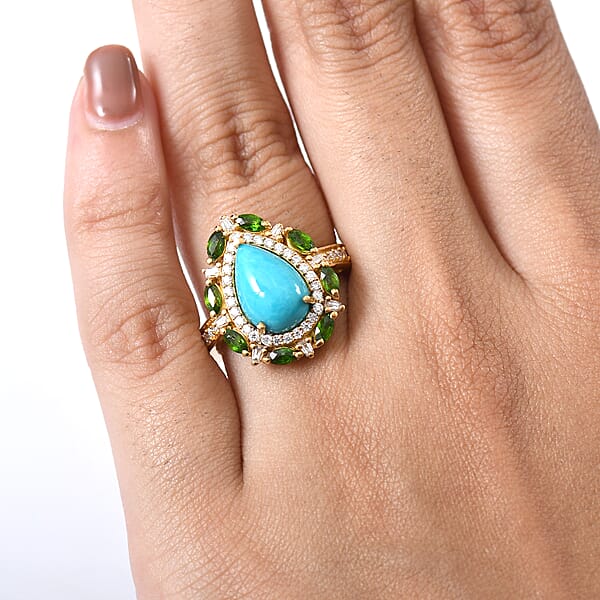 Shop Lc D' Joy Sleeping Beauty Turquoise Multi Gemstone Sunburst Halo Ring In 18K Vermeil YG Over Sterling Silver 4.10 Ctw
