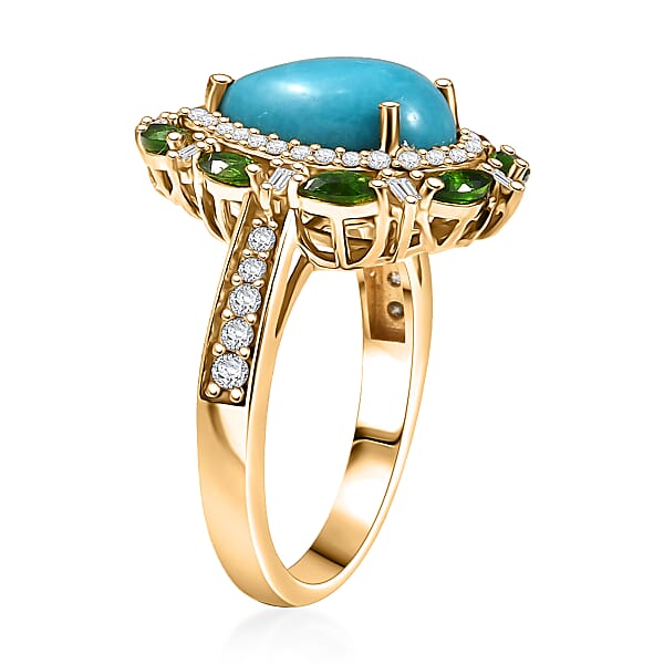 Shop Lc D' Joy Sleeping Beauty Turquoise Multi Gemstone Sunburst Halo Ring In 18K Vermeil YG Over Sterling Silver 4.10 Ctw