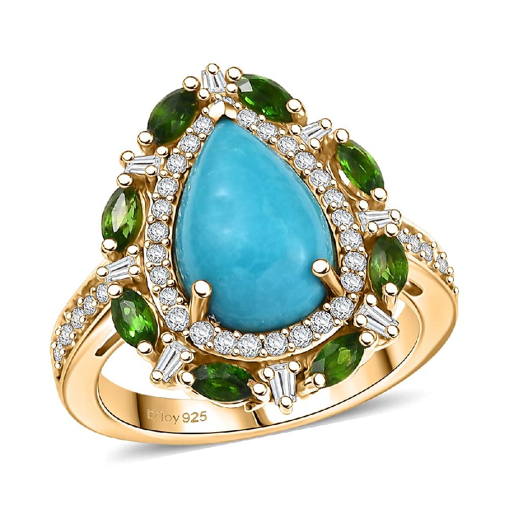 shop lc D' Joy Sleeping Beauty Turquoise Multi Gemstone Sunburst Halo Ring in 18K Vermeil YG Over Sterling Silver 4.10 ctw