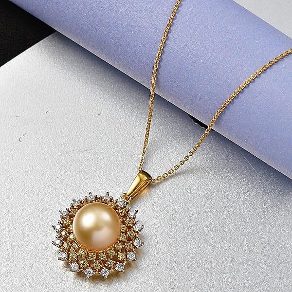 Shop Lc D'Joy South Sea Golden Cultured Pearl And Multi Gemstone 1.00 Ctw Golden Sunflare Pendant Necklace In 18K Vermeil Yellow Gold Over Sterling Silver 20 Inches