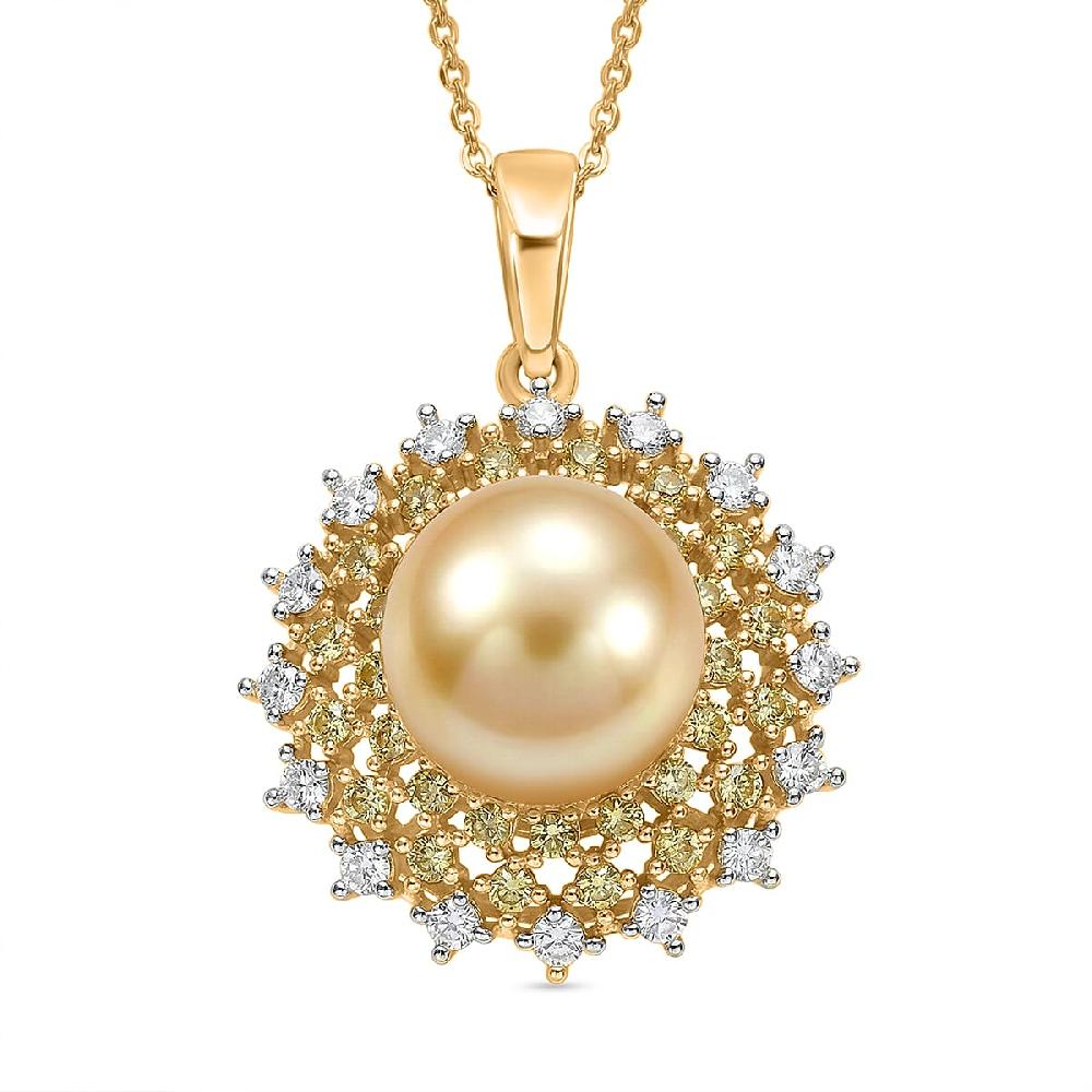 shop lc D'Joy South Sea Golden Cultured Pearl and Multi Gemstone 1.00 ctw Golden Sunflare Pendant Necklace in 18K Vermeil Yellow Gold Over Sterling Silver 20 Inches