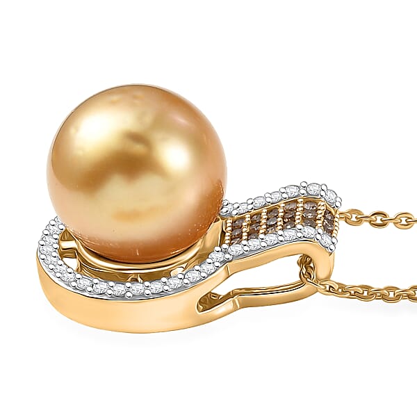 Shop Lc D'Joy South Sea Golden Cultured Pearl Natural Champagne And White Diamond 0.30 Ctw Golden Glow Pendant Necklace In 18K Vermeil Yellow Gold Over Sterling Silver 20 Inches (Del. In 7-10 Days)