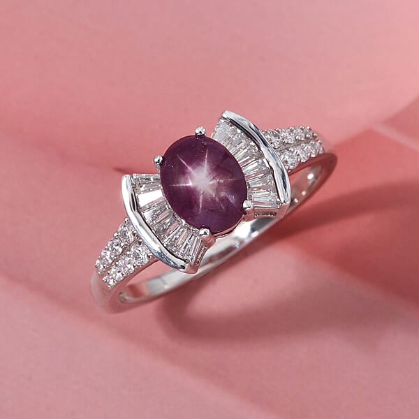Shop Lc D'Joy Star Ruby Moissanite Ring In Rhodium Over Sterling Silver 3.15 Ctw