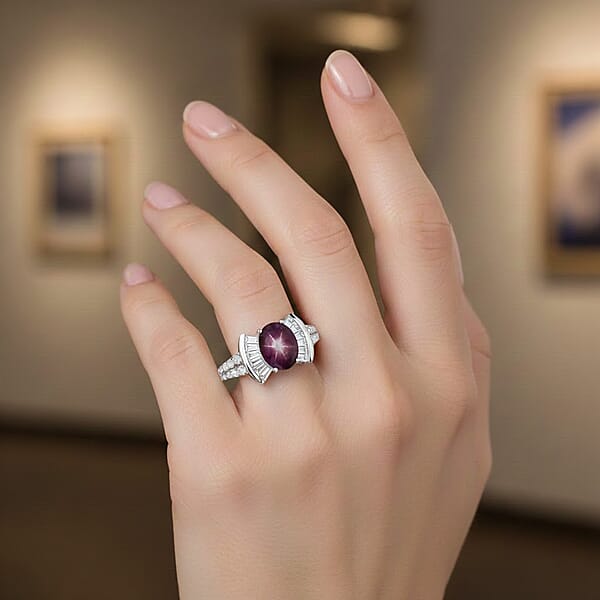 Shop Lc D'Joy Star Ruby Moissanite Ring In Rhodium Over Sterling Silver 3.15 Ctw