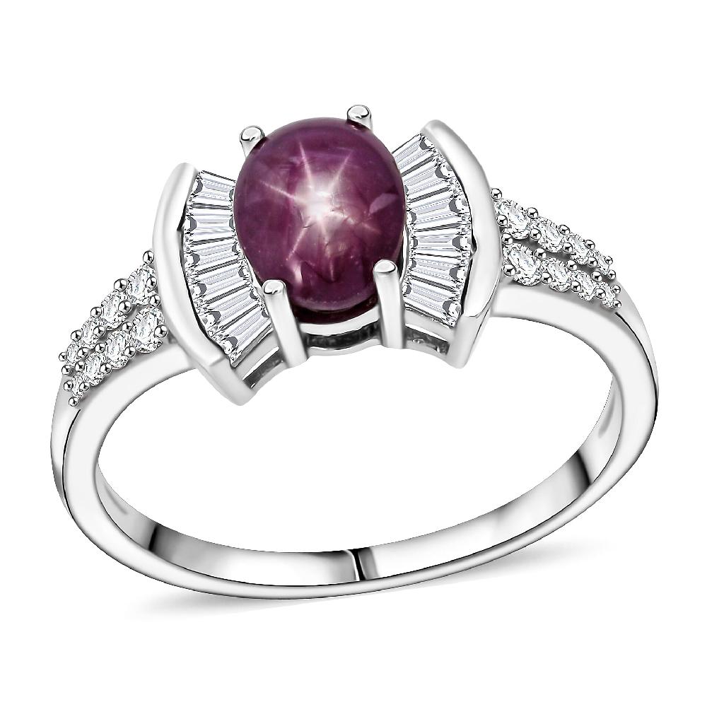 shop lc D'Joy Star Ruby Moissanite Ring in Rhodium Over Sterling Silver 3.15 ctw