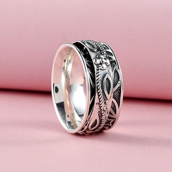 Shop Lc D'Joy Sterling Silver Floral Spinner Ring 4.90 Grams