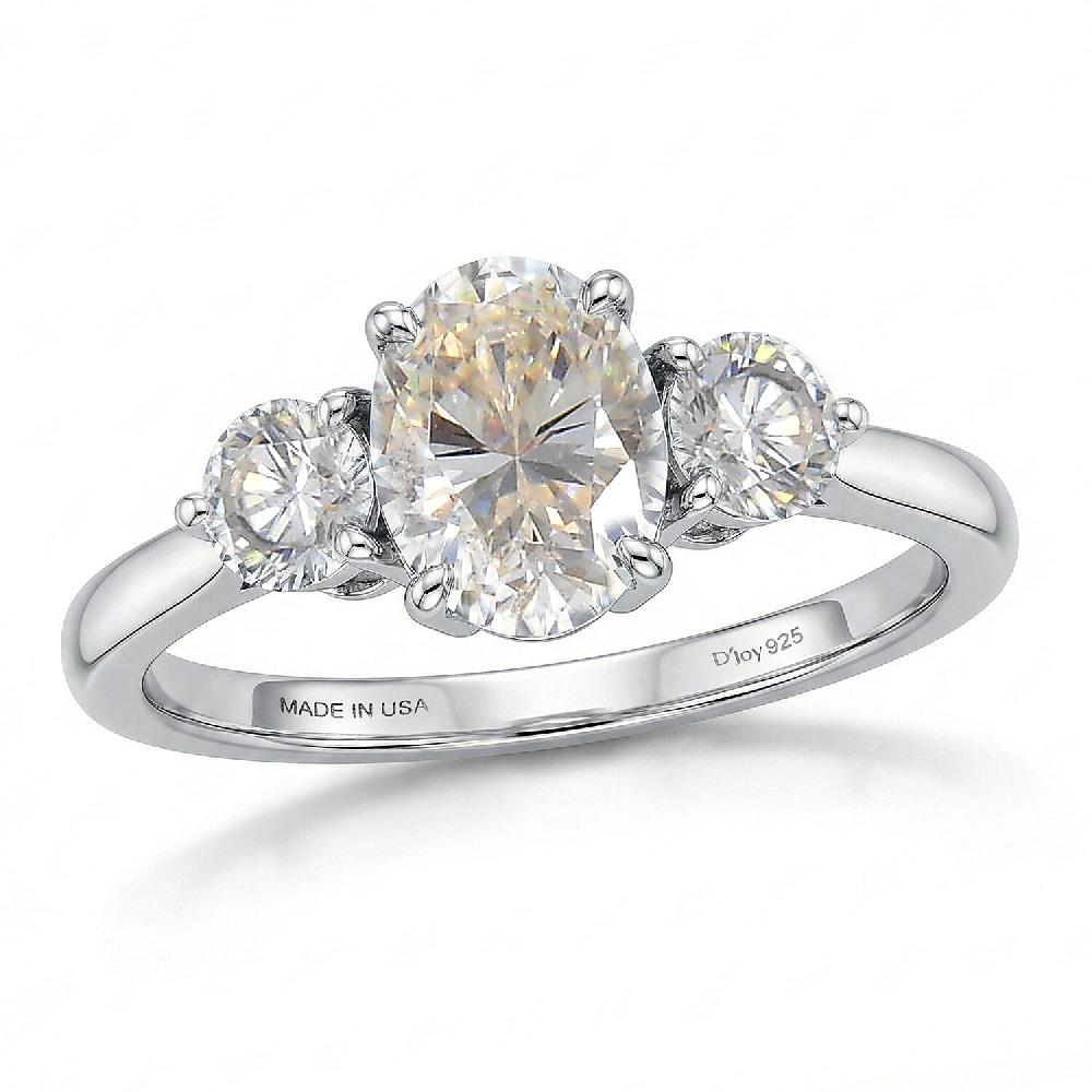 shop lc D'Joy Strontium Titanate 2.60 ctw Classic Three Stone Ring in Rhodium Over Sterling Silver