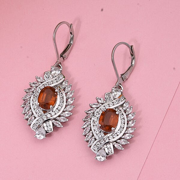 Shop Lc D'Joy Tangerine Kyanite And White Zircon 6.60 Ctw Twilight Crest Earrings In Rhodium Over Sterling Silver