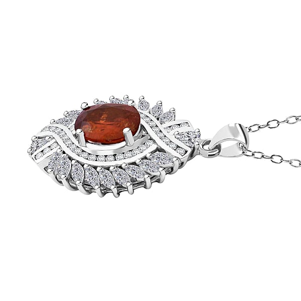 Shop Lc D'Joy Tangerine Kyanite And White Zircon 7.75 Ctw Twilight Crest Pendant Necklace In Rhodium Over Sterling Silver 20 Inches