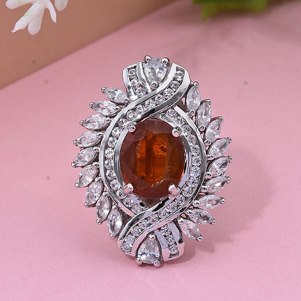 Shop Lc D'Joy Tangerine Kyanite And White Zircon 7.75 Ctw Twilight Crest Ring In Rhodium Over Sterling Silver
