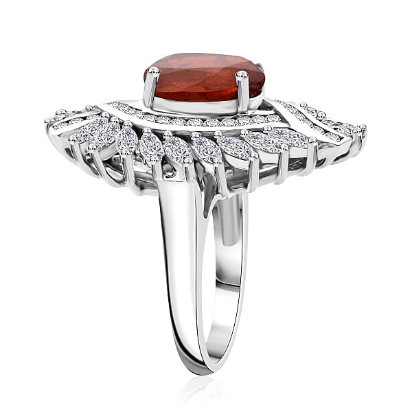 Shop Lc D'Joy Tangerine Kyanite And White Zircon 7.75 Ctw Twilight Crest Ring In Rhodium Over Sterling Silver