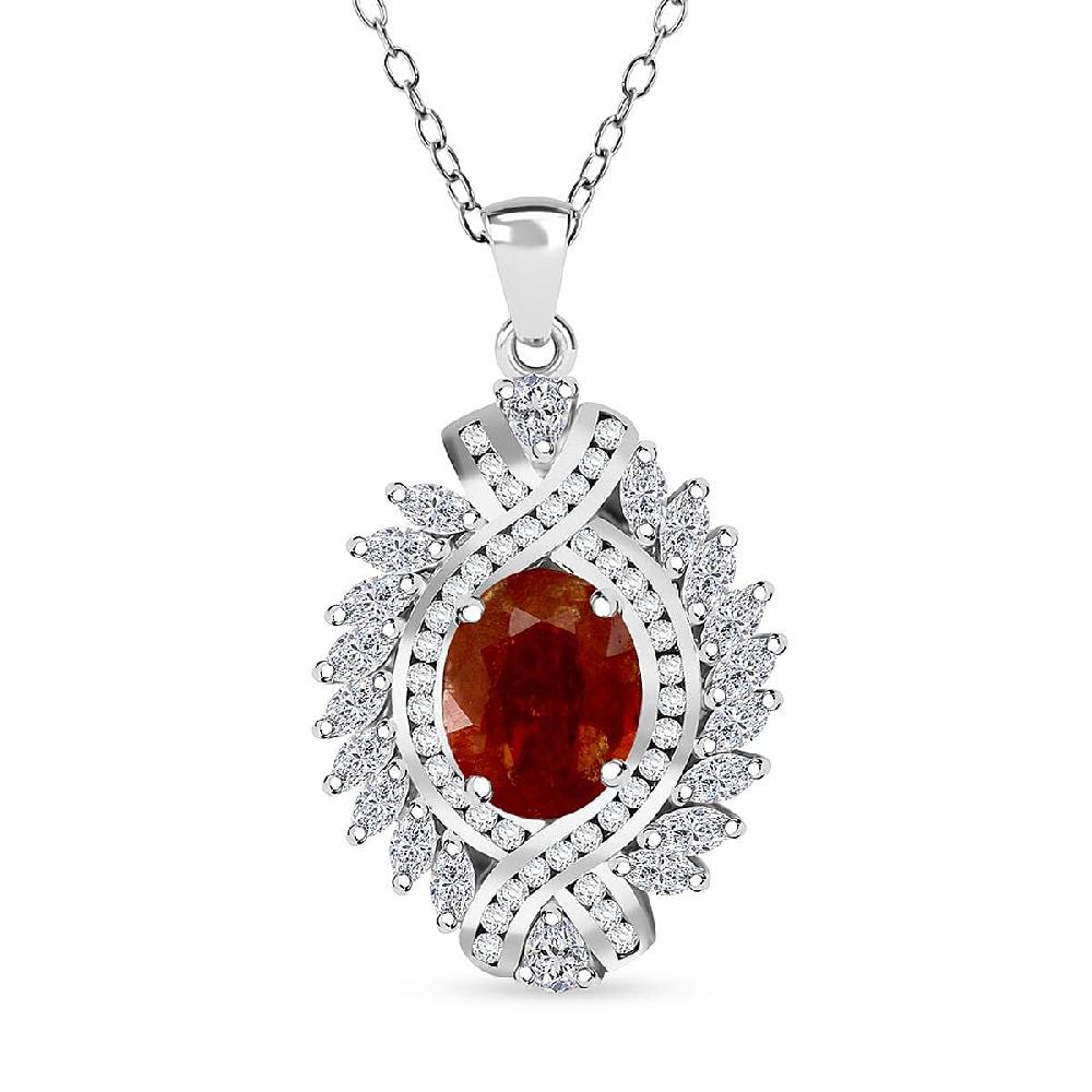 shop lc D'Joy Tangerine Kyanite and White Zircon 7.75 ctw Twilight Crest Pendant Necklace in Rhodium Over Sterling Silver 20 Inches