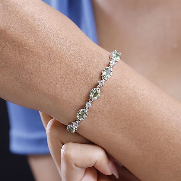 Shop Lc D'Joy Tanzania Natural Green Apatite And White Zircon 11.00 Ctw Bracelet In Rhodium Over Sterling Silver (7.25 In)