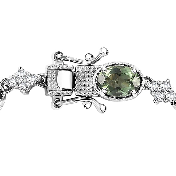 Shop Lc D'Joy Tanzania Natural Green Apatite And White Zircon 11.00 Ctw Bracelet In Rhodium Over Sterling Silver (7.25 In)
