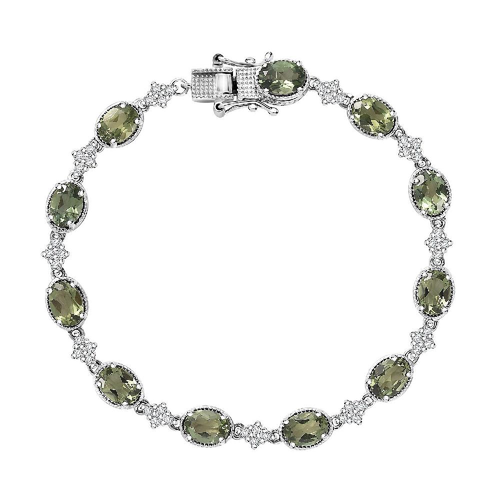 shop lc D'Joy Tanzania Natural Green Apatite and White Zircon 11.00 ctw Bracelet in Rhodium Over Sterling Silver (7.25 In)