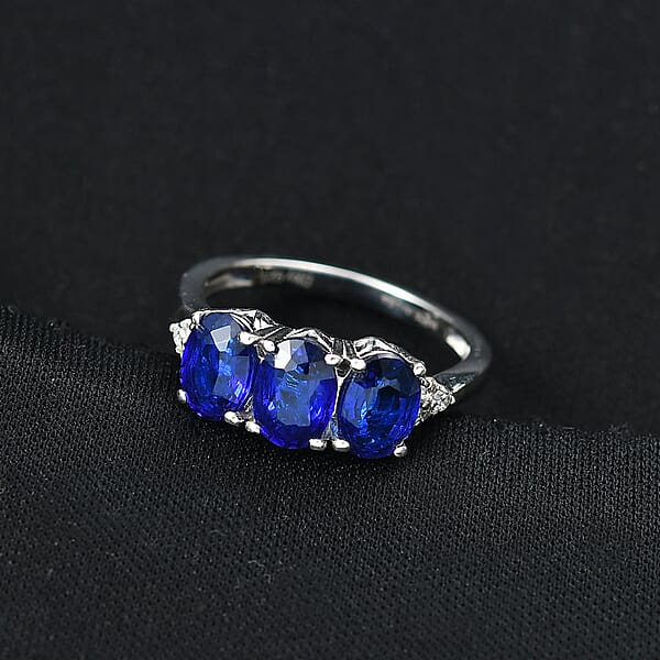 Shop Lc D'Joy Tanzanian Blue Spinel White Zircon Ring In Rhodium Over Sterling Silver 2.80 Ctw