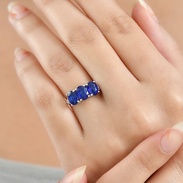 Shop Lc D'Joy Tanzanian Blue Spinel White Zircon Ring In Rhodium Over Sterling Silver 2.80 Ctw