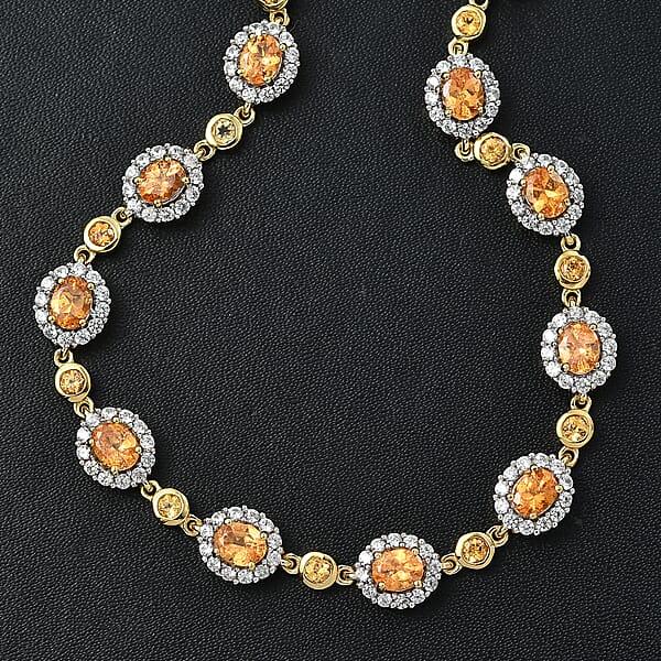 Shop Lc D'Joy Tanzanian Mandarin Garnet And White Zircon 8.65 Ctw Flame Petals Bracelet In 18K Vermeil Yellow Gold Over Sterling Silver (7.25 In)