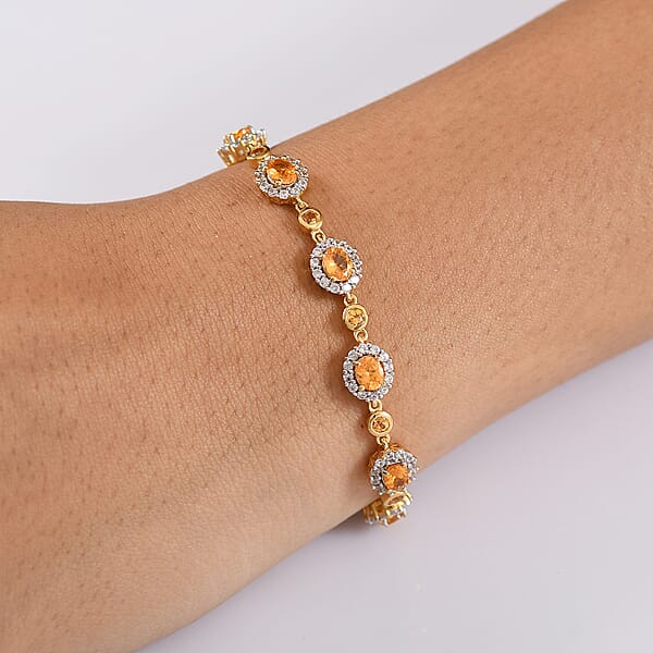 Shop Lc D'Joy Tanzanian Mandarin Garnet And White Zircon 8.65 Ctw Flame Petals Bracelet In 18K Vermeil Yellow Gold Over Sterling Silver (7.25 In)