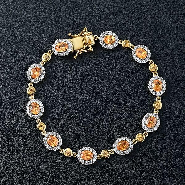Shop Lc D'Joy Tanzanian Mandarin Garnet And White Zircon 9.40 Ctw Flame Petals Bracelet In 18K Vermeil Yellow Gold Over Sterling Silver (8.00 In)