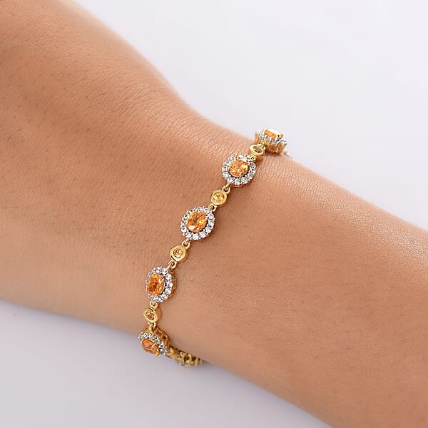 Shop Lc D'Joy Tanzanian Mandarin Garnet And White Zircon 9.40 Ctw Flame Petals Bracelet In 18K Vermeil Yellow Gold Over Sterling Silver (8.00 In)