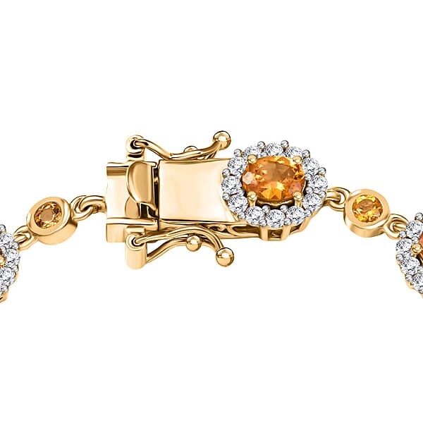 Shop Lc D'Joy Tanzanian Mandarin Garnet And White Zircon 9.40 Ctw Flame Petals Bracelet In 18K Vermeil Yellow Gold Over Sterling Silver (8.00 In)