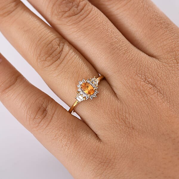 Shop Lc D'Joy Tanzanian Mandarin Garnet White Zircon Sunflare Regal Ring In 18K Vermeil YG Over Sterling Silver 1.00 Ctw