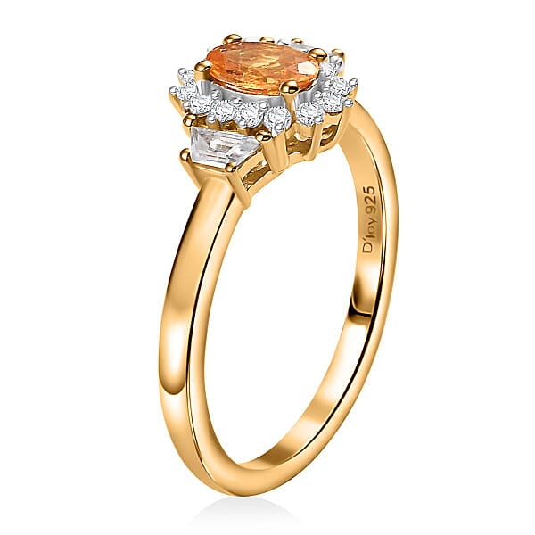 Shop Lc D'Joy Tanzanian Mandarin Garnet White Zircon Sunflare Regal Ring In 18K Vermeil YG Over Sterling Silver 1.00 Ctw