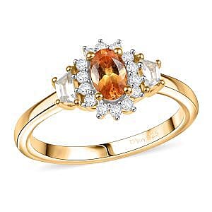 shop lc D'Joy Tanzanian Mandarin Garnet White Zircon Sunflare Regal Ring in 18K Vermeil YG Over Sterling Silver 1.00 ctw