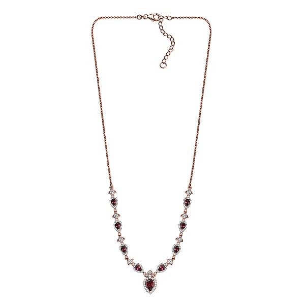 Shop Lc D'Joy Tanzanian Wine Garnet And White Zircon 4.70 Ctw Majestic Firefal Necklace In 18K Vermeil Rose Gold Over Sterling Silver 18 Inches