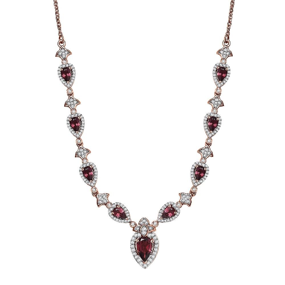 shop lc D'Joy Tanzanian Wine Garnet and White Zircon 4.70 ctw Majestic Firefal Necklace in 18K Vermeil Rose Gold Over Sterling Silver 18 Inches