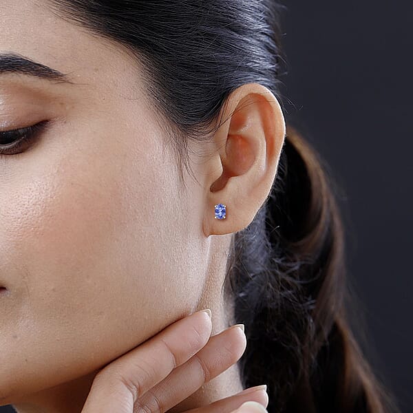 Shop Lc D'Joy Tanzanite 1.00 Ctw Solitaire Stud Earrings In Platinum Over Sterling Silver