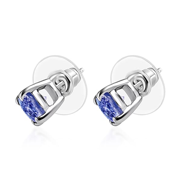Shop Lc D'Joy Tanzanite 1.00 Ctw Solitaire Stud Earrings In Platinum Over Sterling Silver