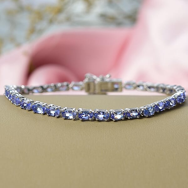 Shop Lc D'Joy Tanzanite 7.50 Ctw Blue Floral Vines Bracelet In Rhodium Over Sterling Silver (7.25 In)