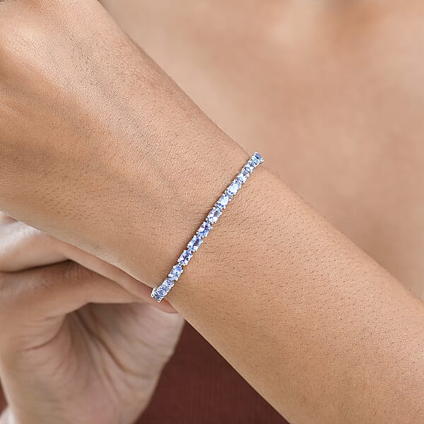 Shop Lc D'Joy Tanzanite 7.50 Ctw Blue Floral Vines Bracelet In Rhodium Over Sterling Silver (7.25 In)