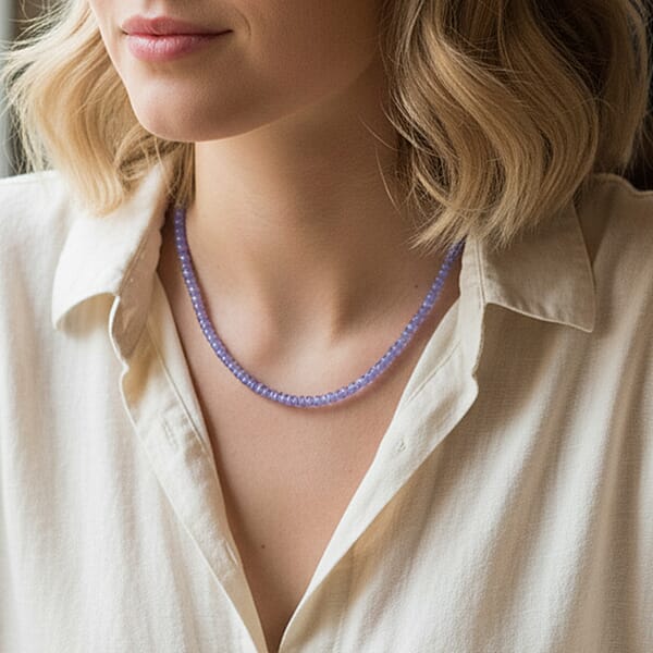Shop Lc D'Joy Tanzanite 80.00 Ctw Beaded Necklace In Rhodium Over Sterling Silver 18 Inches