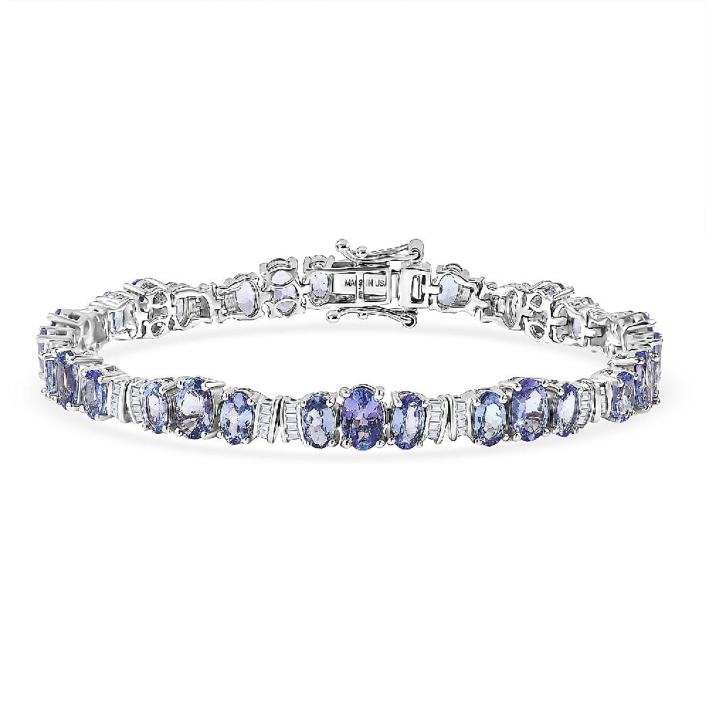 shop lc D'Joy Tanzanite and Diamond 9.25 ctw Bracelet in Rhodium Over Sterling Silver (6.50 In)