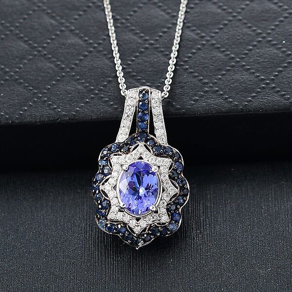 Shop Lc D'Joy Tanzanite And Multi Gemstone 2.60 Ctw Pendant Necklace In Rhodium Over Sterling Silver 20 Inches