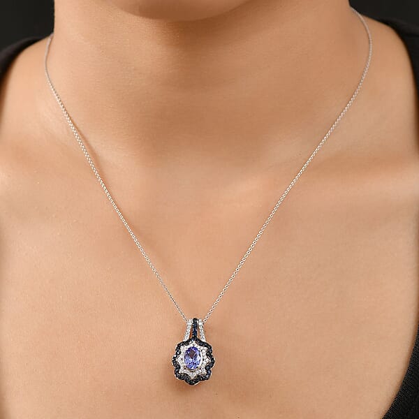 Shop Lc D'Joy Tanzanite And Multi Gemstone 2.60 Ctw Pendant Necklace In Rhodium Over Sterling Silver 20 Inches
