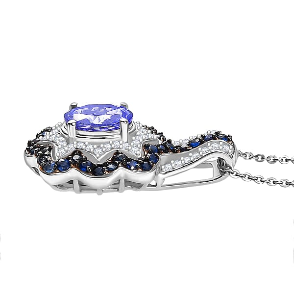Shop Lc D'Joy Tanzanite And Multi Gemstone 2.60 Ctw Pendant Necklace In Rhodium Over Sterling Silver 20 Inches