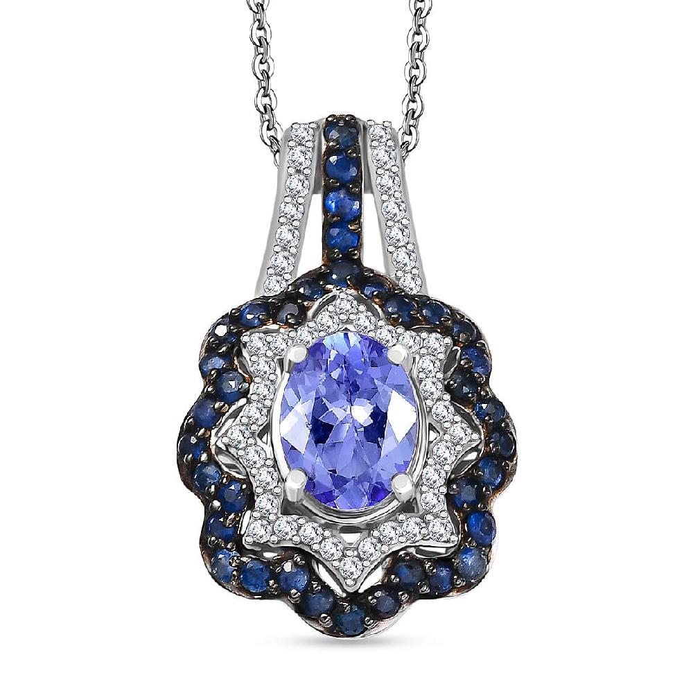 shop lc D'Joy Tanzanite and Multi Gemstone 2.60 ctw Pendant Necklace in Rhodium Over Sterling Silver 20 Inches