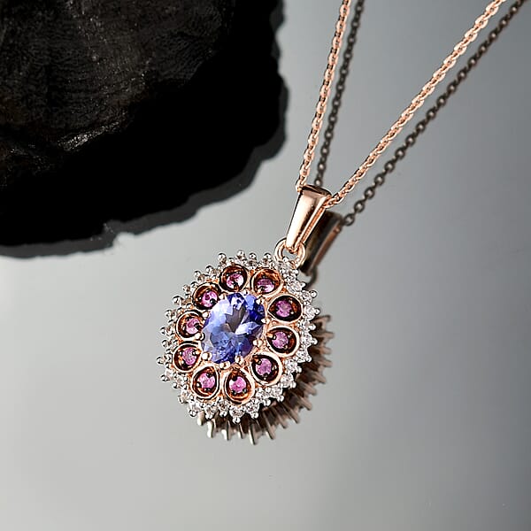 Shop Lc D'Joy Tanzanite And Multi Sapphire 1.25 Ctw Pink Blue Lily Flower Pendant Necklace 20 Inches In 18K Vermeil Rose Gold Over Sterling Silver