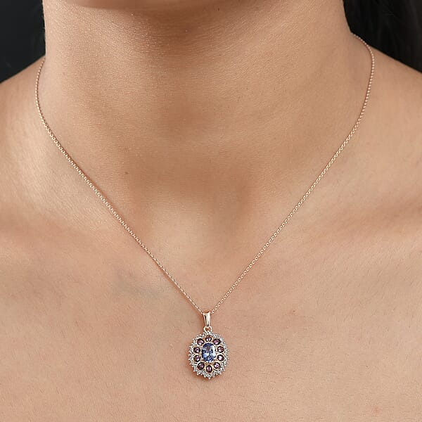 Shop Lc D'Joy Tanzanite And Multi Sapphire 1.25 Ctw Pink Blue Lily Flower Pendant Necklace 20 Inches In 18K Vermeil Rose Gold Over Sterling Silver