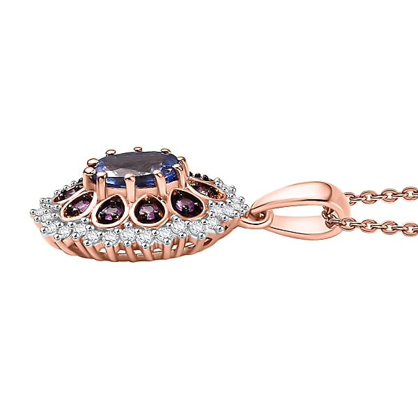 Shop Lc D'Joy Tanzanite And Multi Sapphire 1.25 Ctw Pink Blue Lily Flower Pendant Necklace 20 Inches In 18K Vermeil Rose Gold Over Sterling Silver