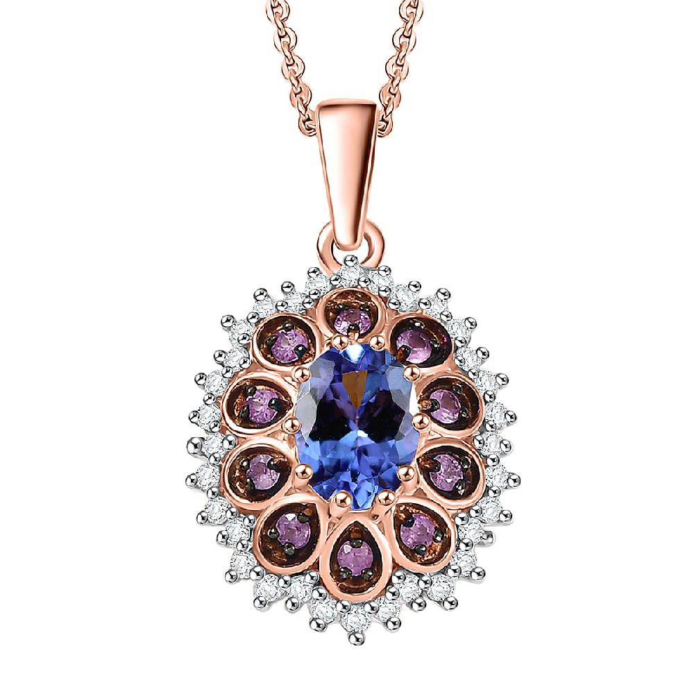 shop lc D'Joy Tanzanite and Multi Sapphire 1.25 ctw Pink Blue Lily Flower Pendant Necklace 20 Inches in 18K Vermeil Rose Gold Over Sterling Silver