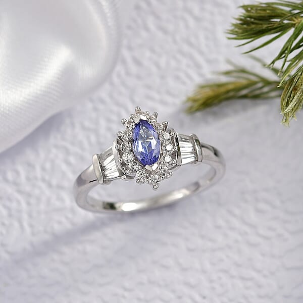 Shop Lc D'Joy Tanzanite And White Zircon 1.00 Ctw Starlit Dream Ring In Rhodium Over Sterling Silver